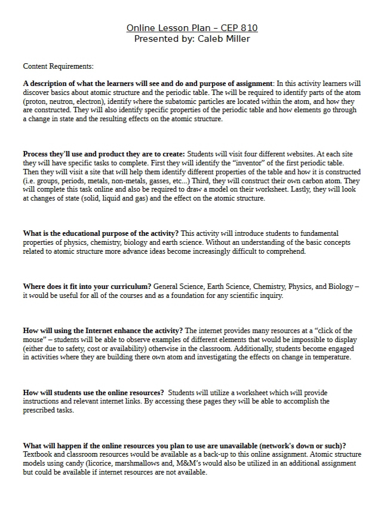 Lesson Plan for Online Context