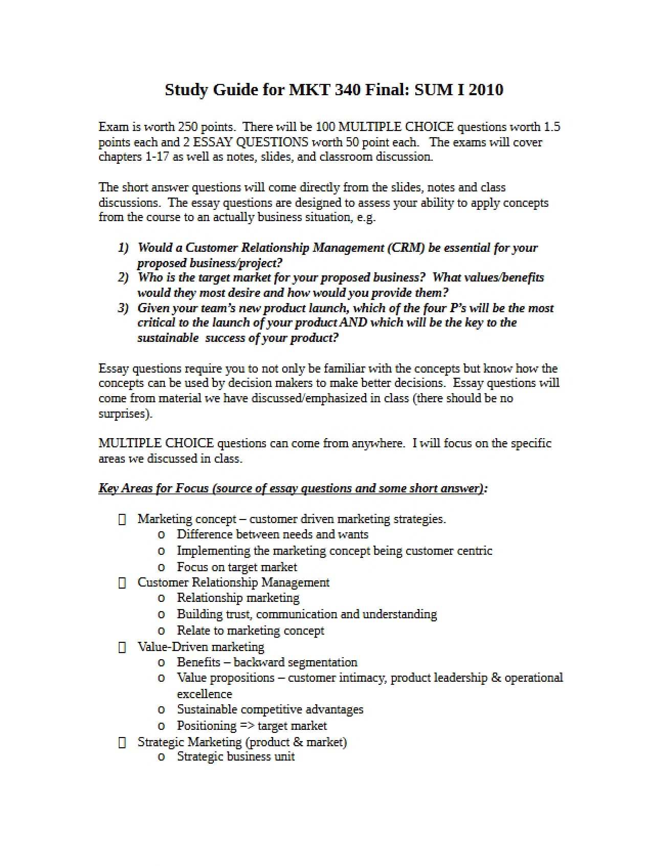 MKT 340 Final Study Guide