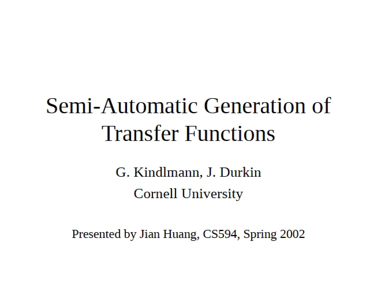 Transfer Function Generation (Semi-Automatic)