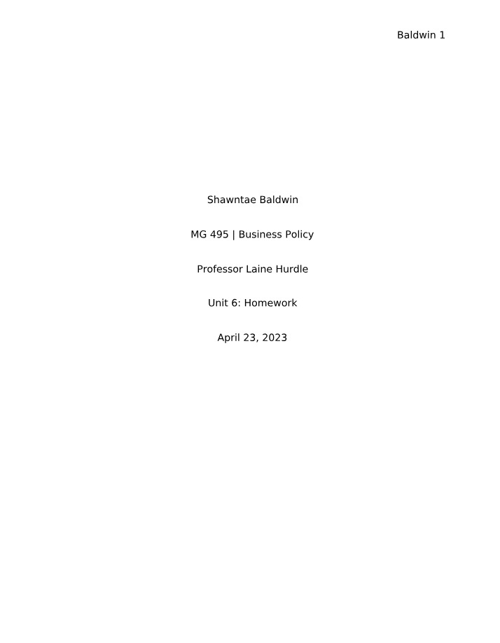 Unit 6 Homework - MG 495 Business Policy