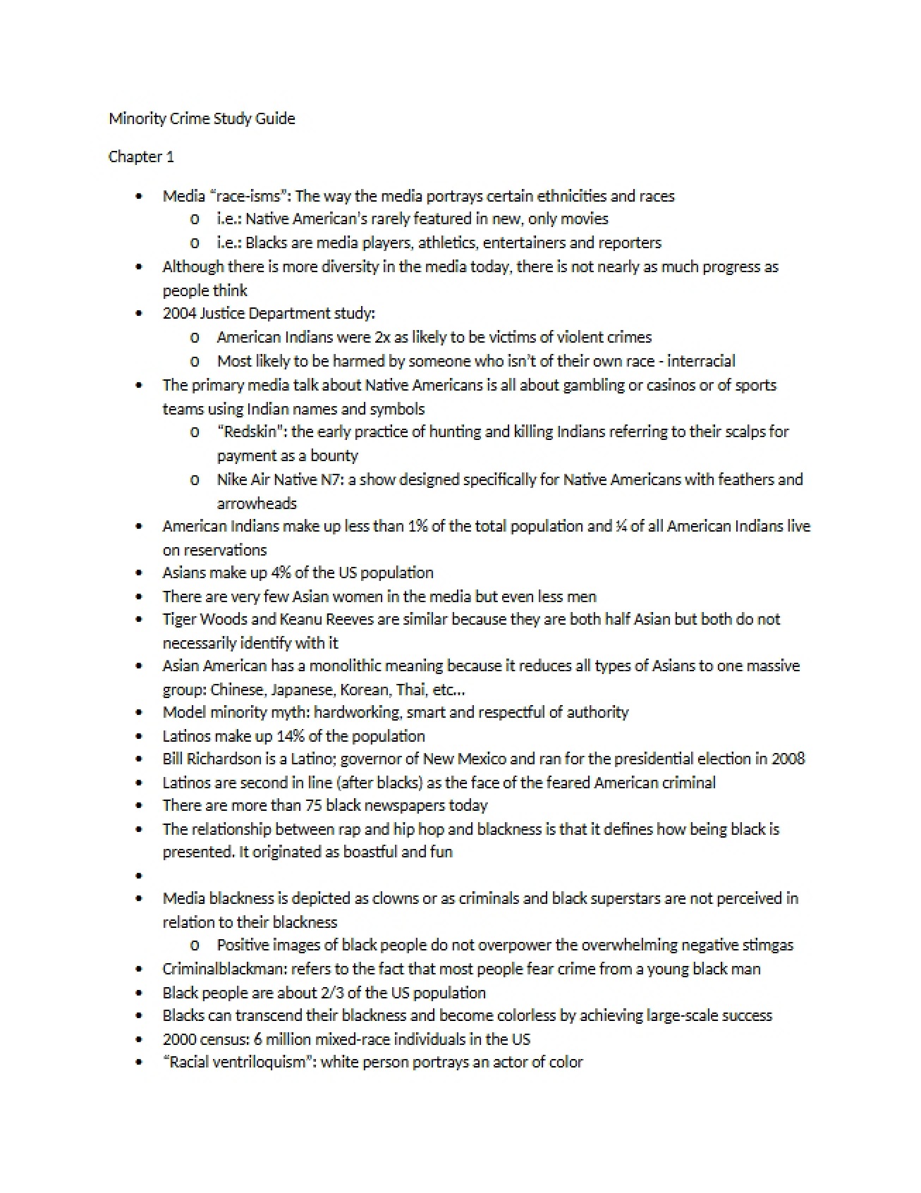 Examination of Crime within Minority Communities
