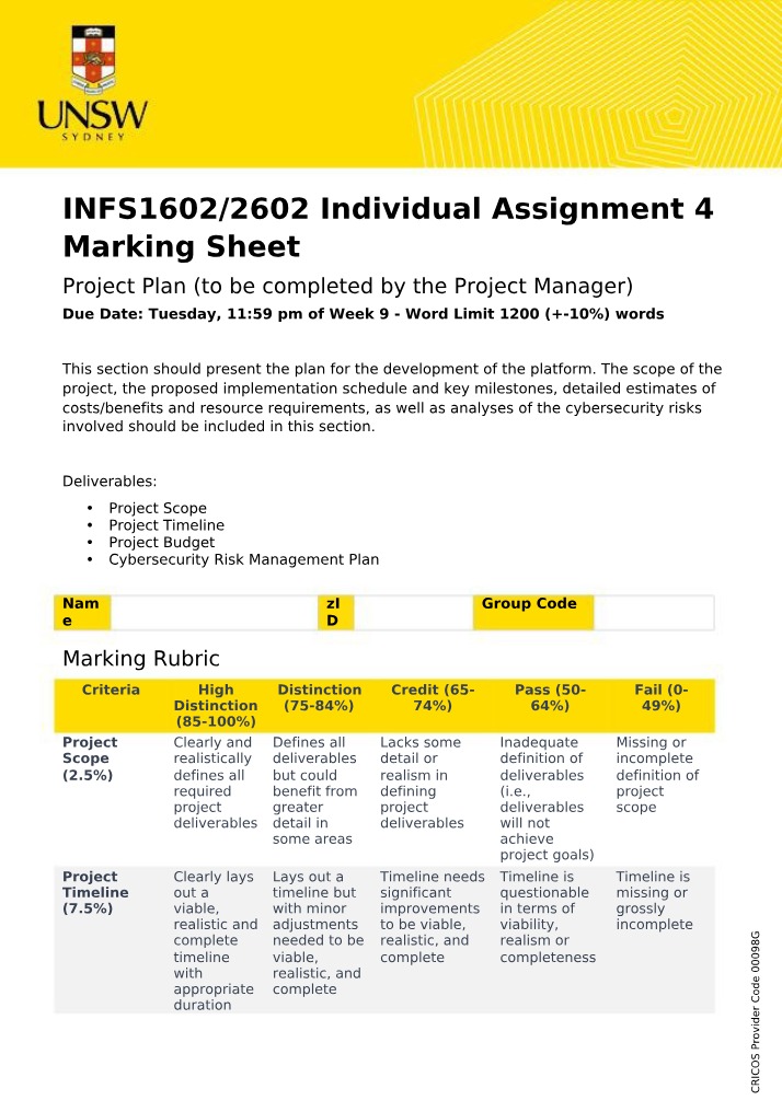 Marking Sheet for Individual Assignment 4