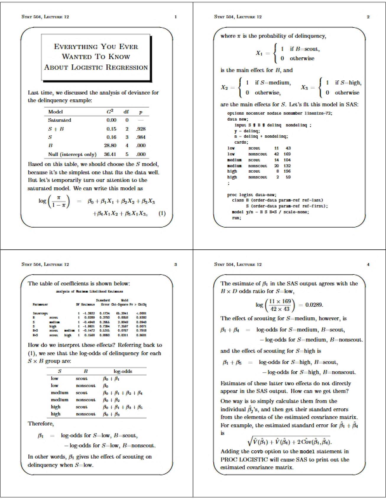 Lecture 12 Stat 504