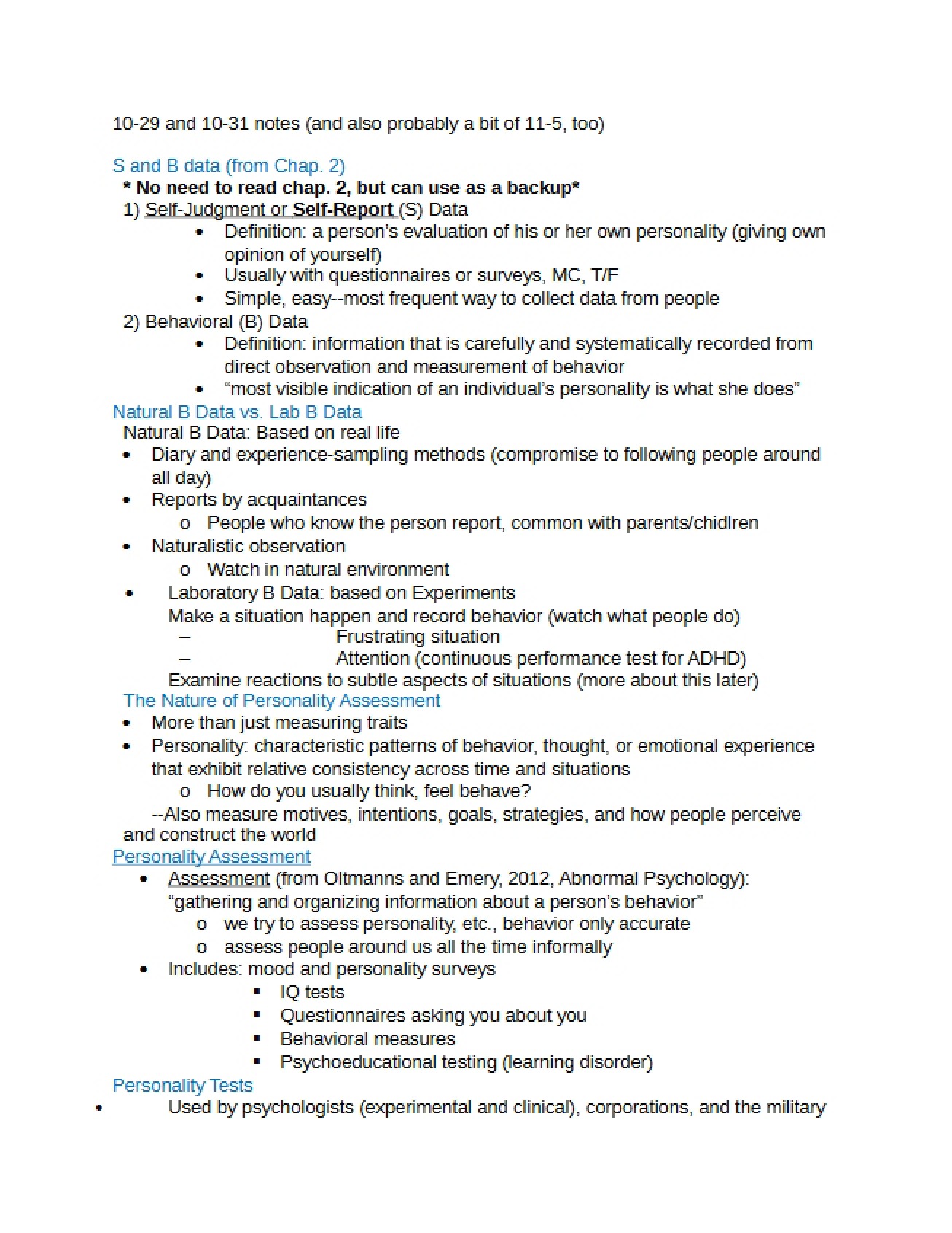 Notes from Oct 29 and 31