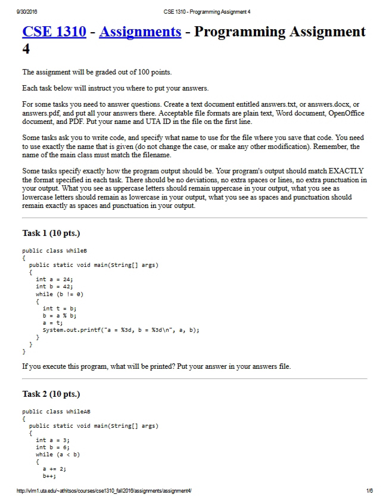 Assignment Four Programming