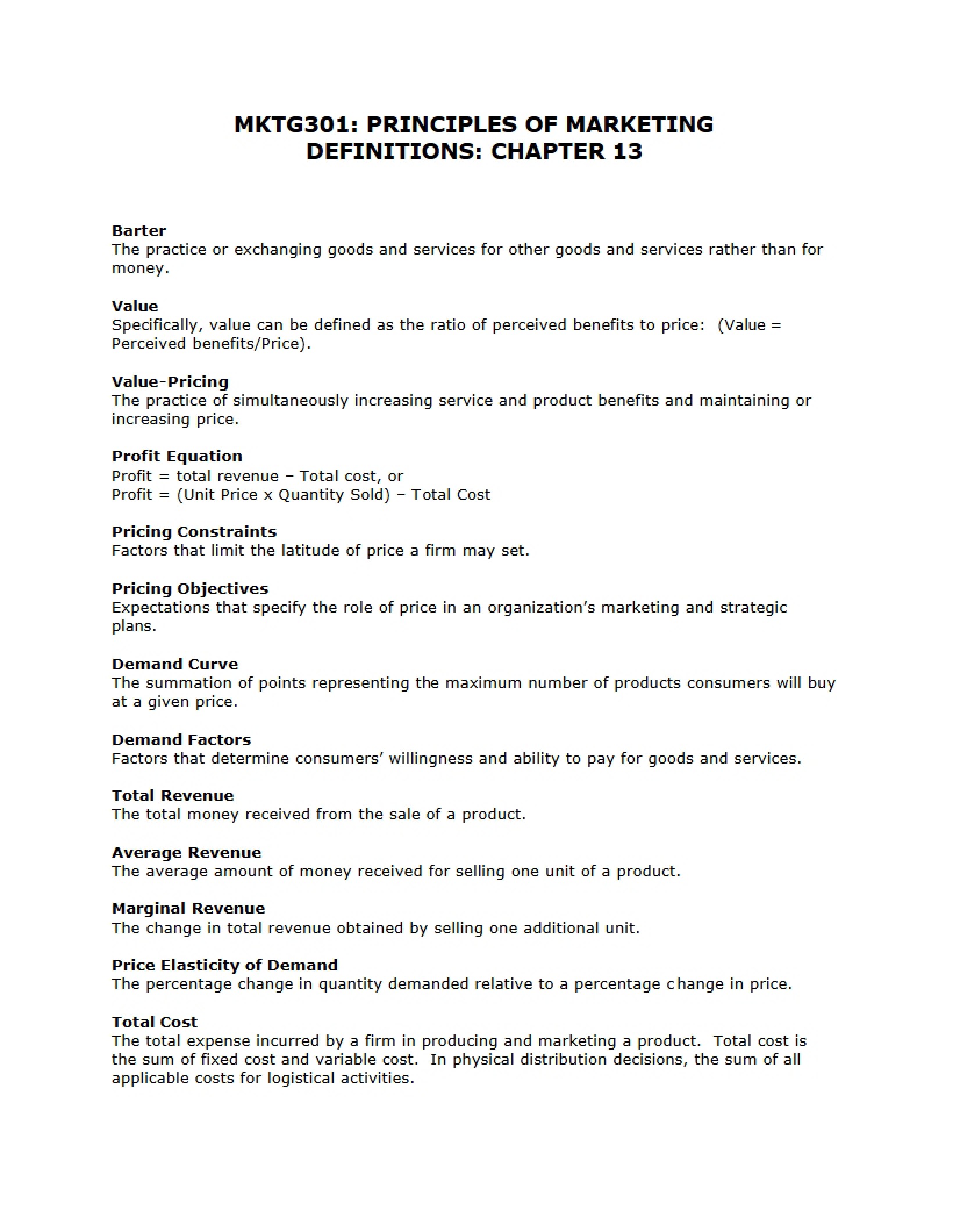 Chapter 13 Definitions