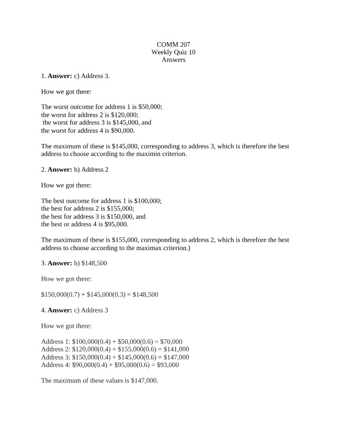 Weekly Quiz 10 Answers - COMM 207