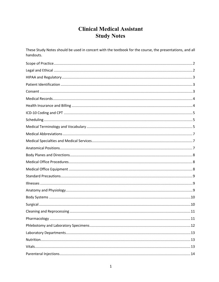Clinical Medical Assistant Study Notes - Legal, Scope of Practice