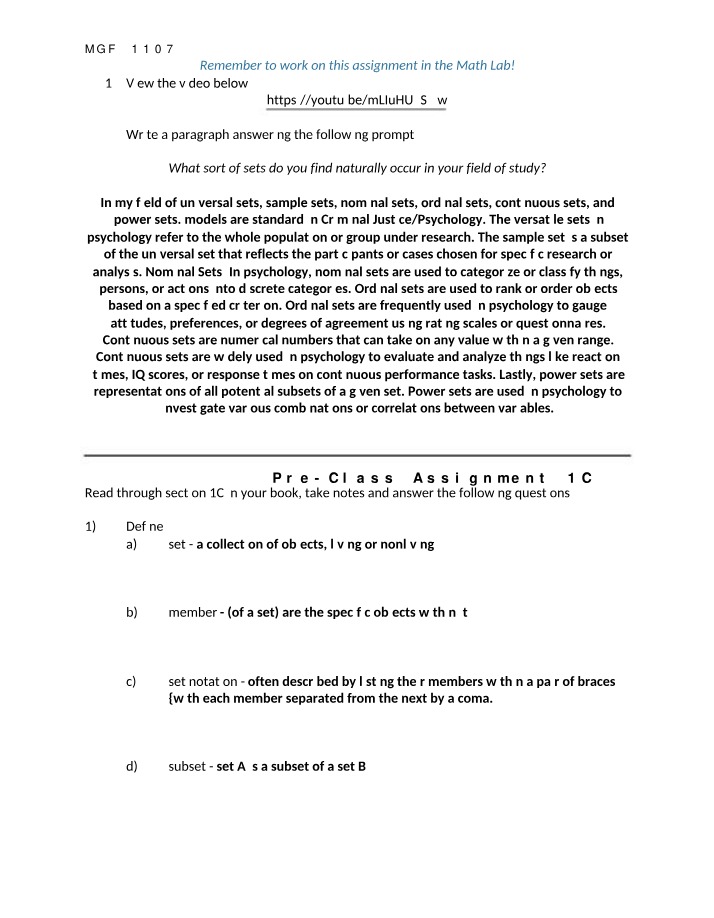 Worksheet 1C Pre-Class