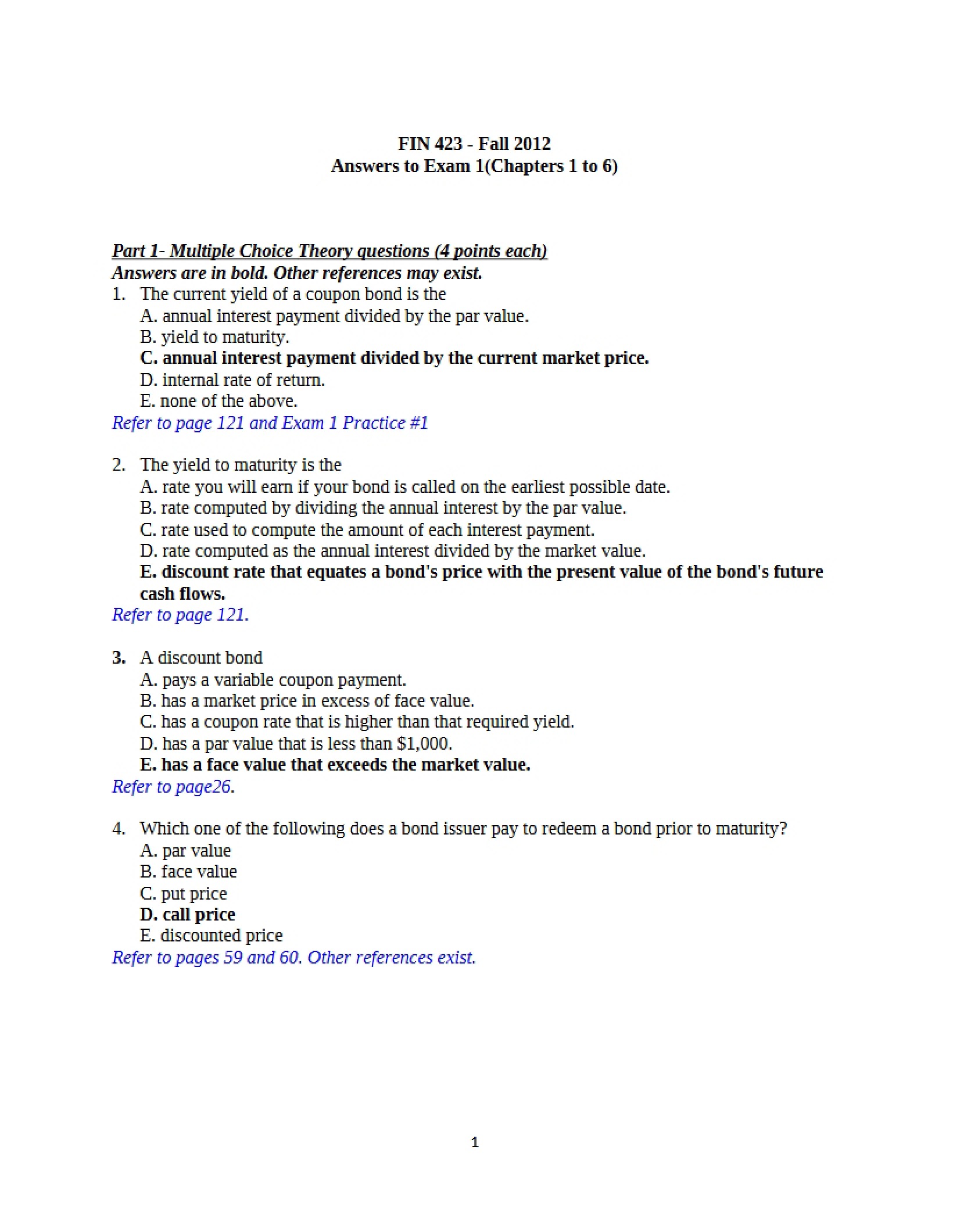 Fixed Income Exam One