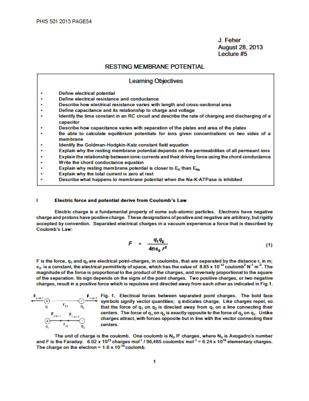 Potential of Resting Membranes (Lecture 5)