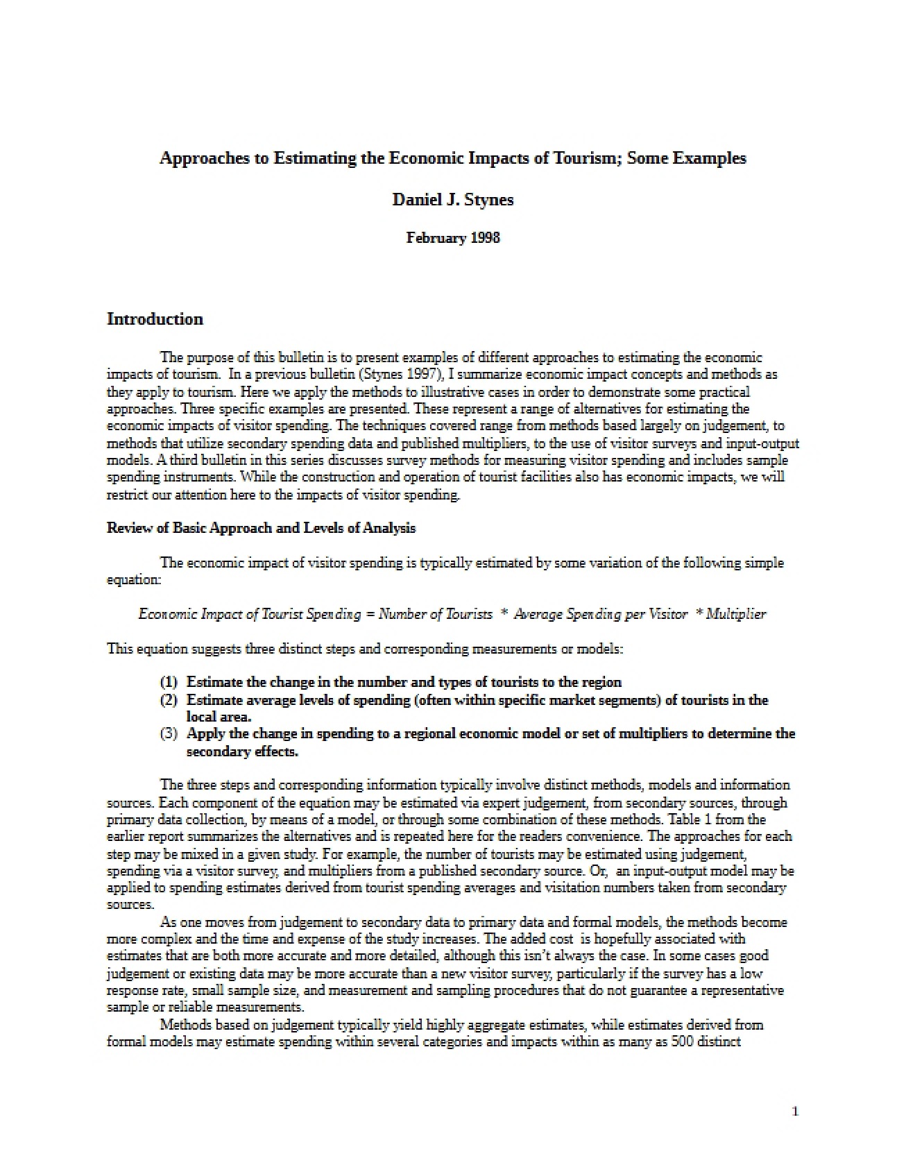 Strategies for Estimating Tourism Economic Impacts