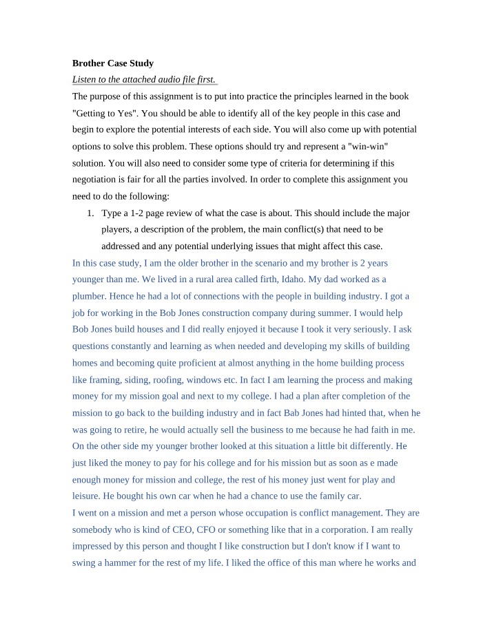 Win-Win Solutions in Conflict Management - A Case Study
