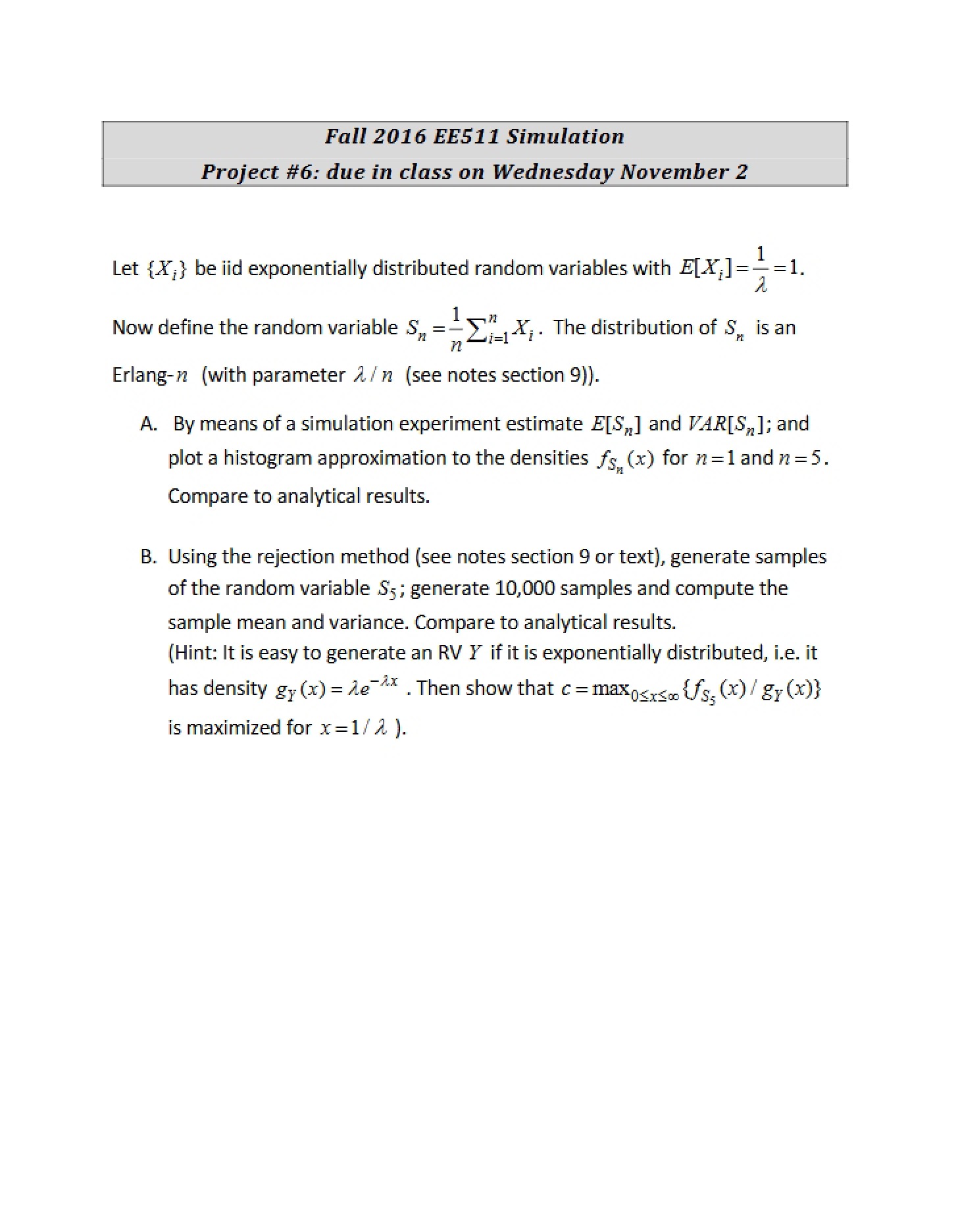 Continuous Random Variables Project 6