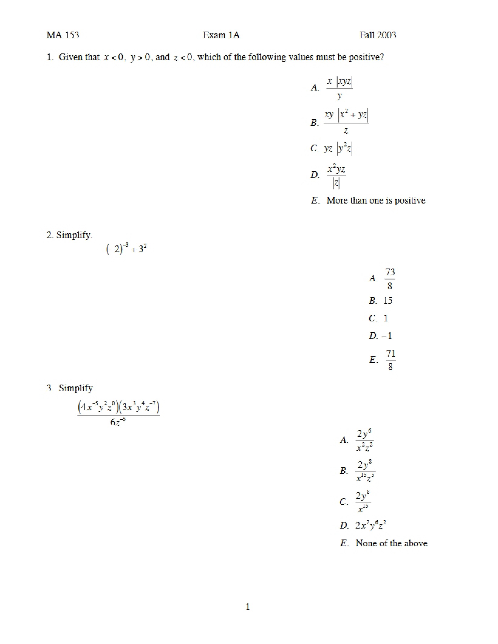 Examination One