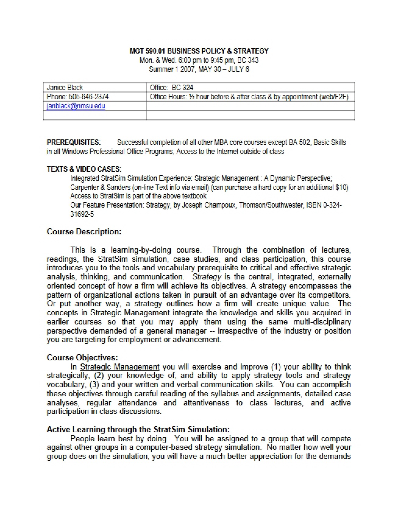 Strategic Management 590 Course Syllabus (M01)