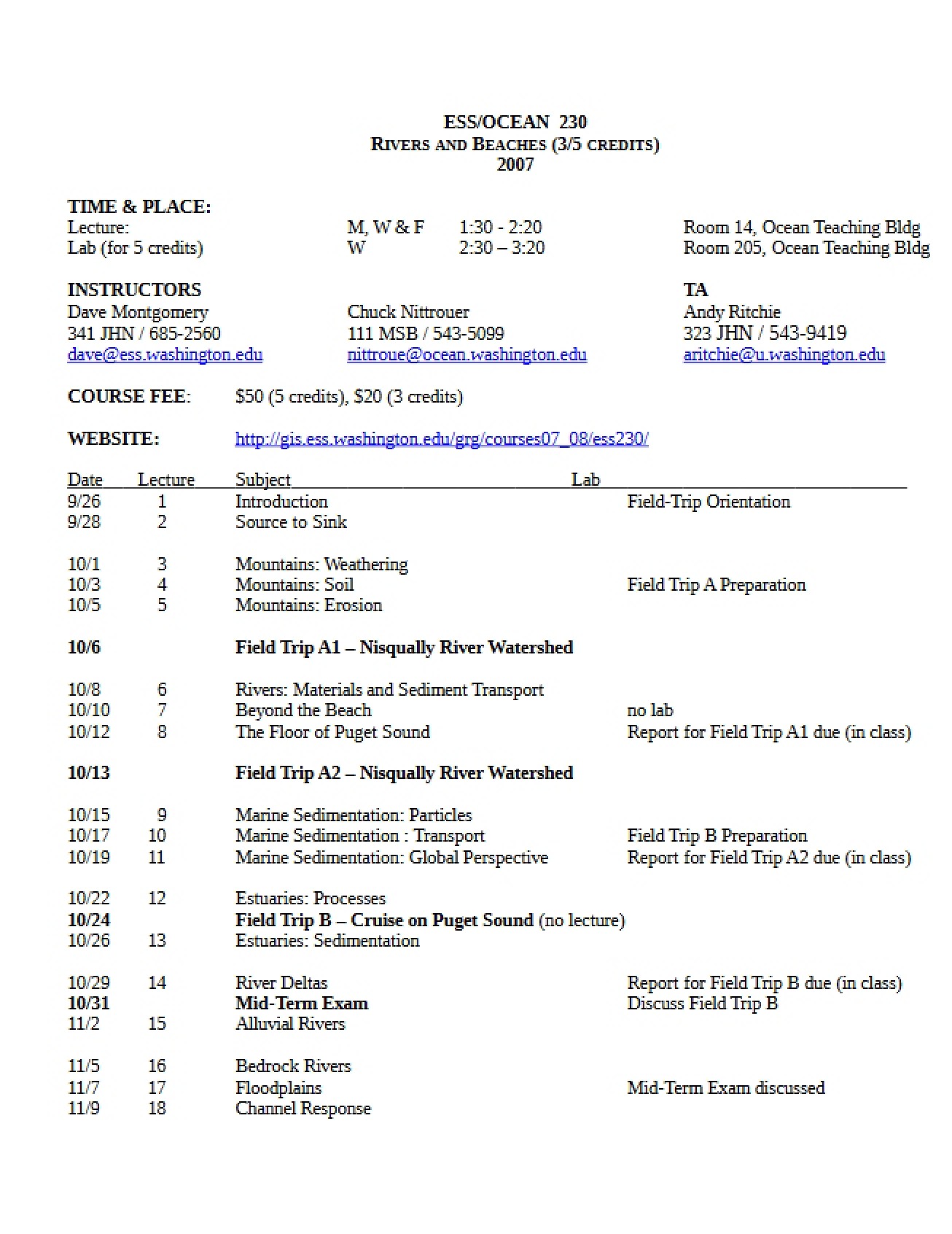 Class Syllabus