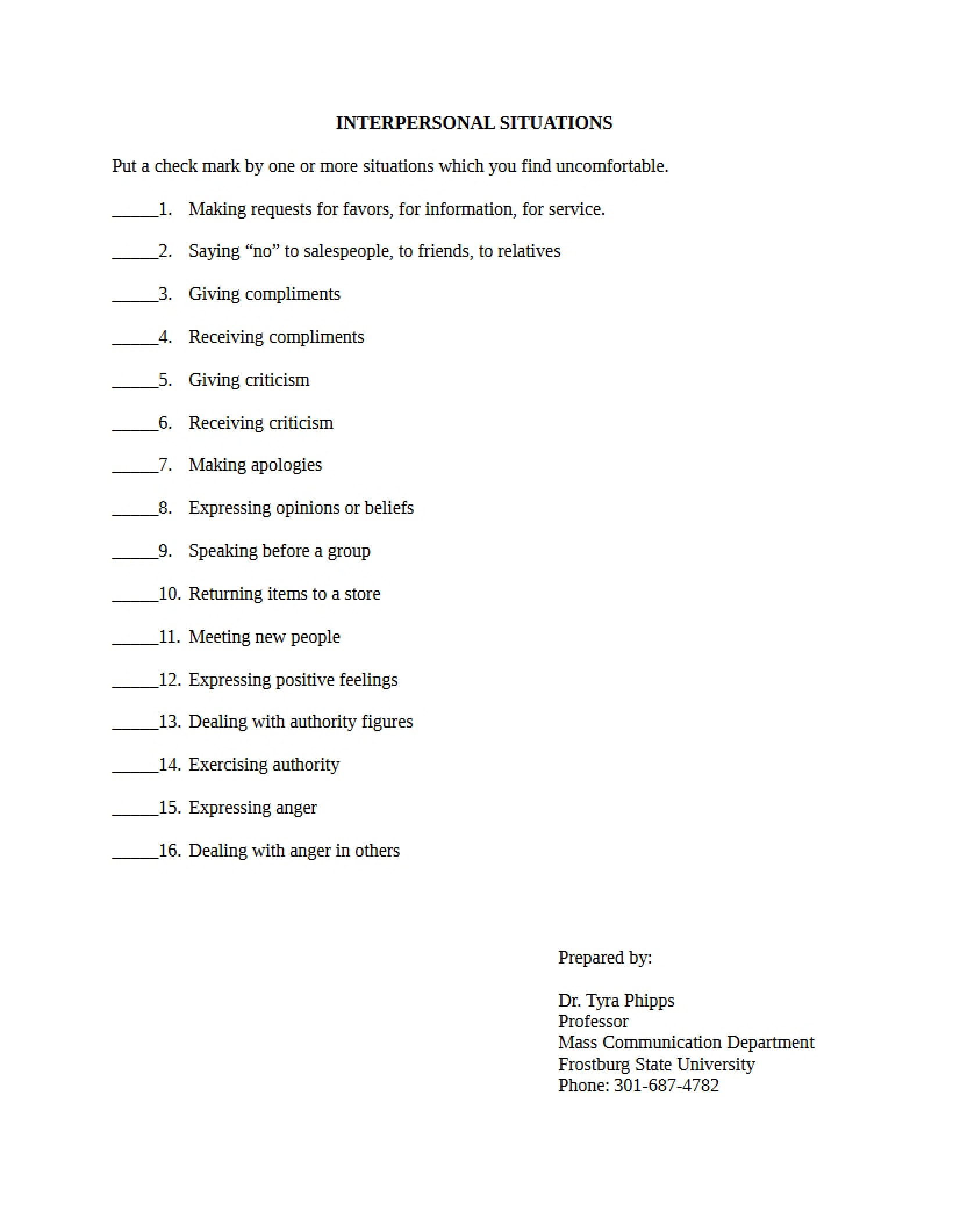 Situations in Interpersonal Communication