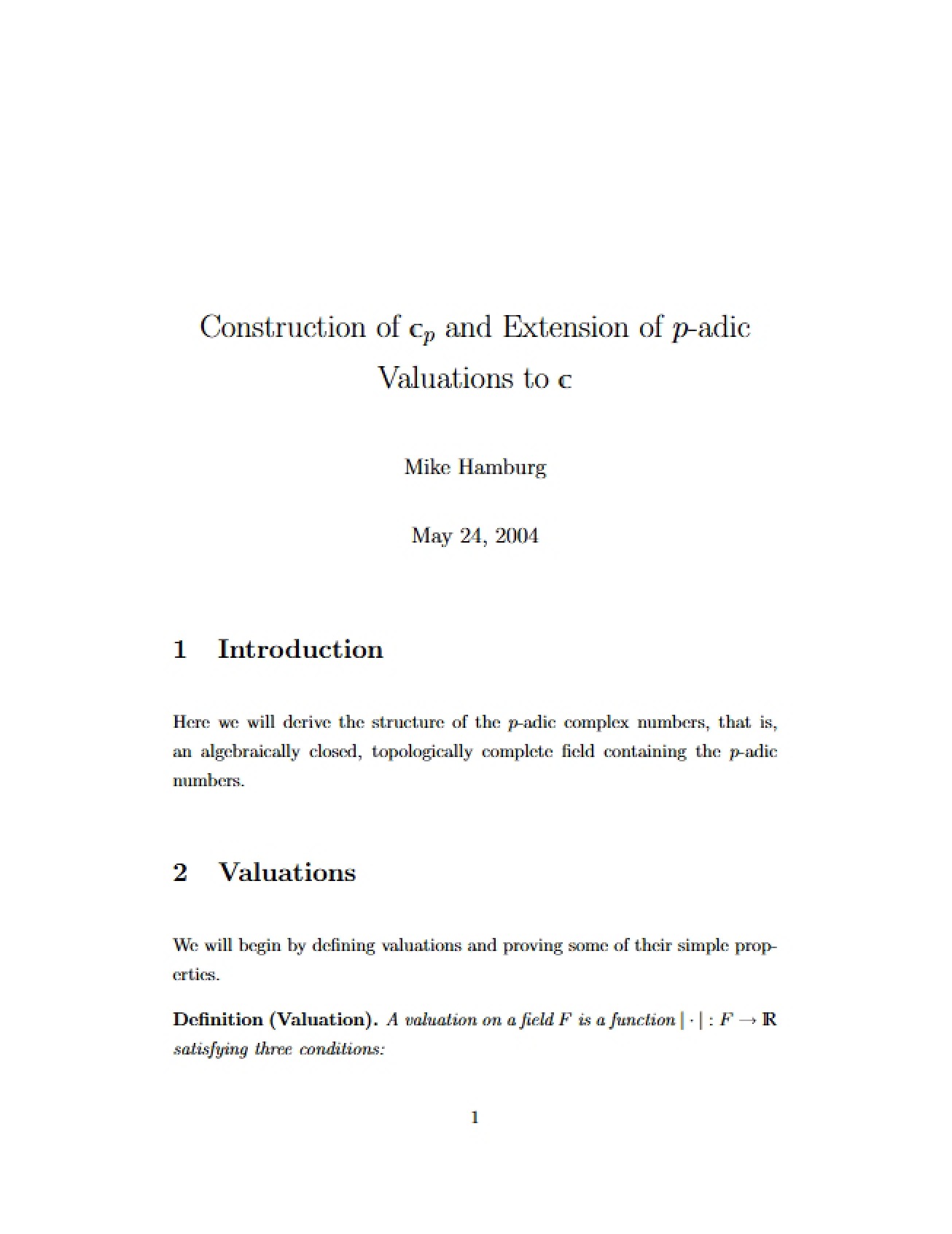 P-adic Valuations and Cp Construction