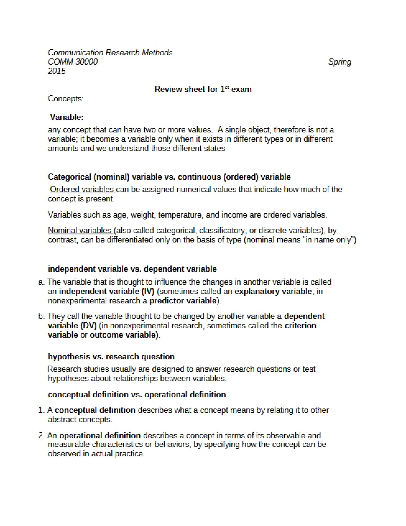 First Exam Review Sheet