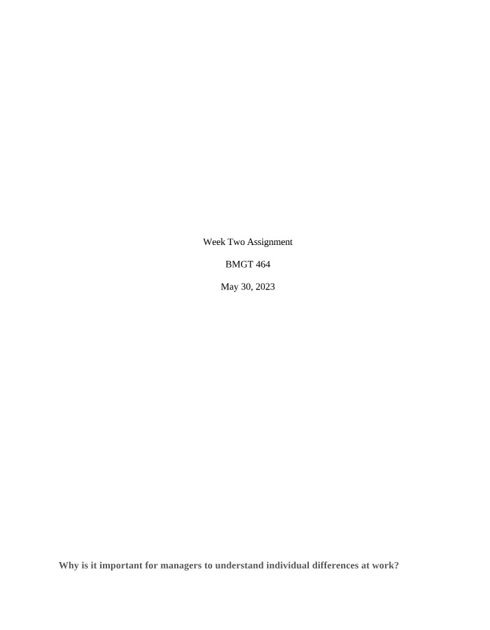 Assignment for Week Two