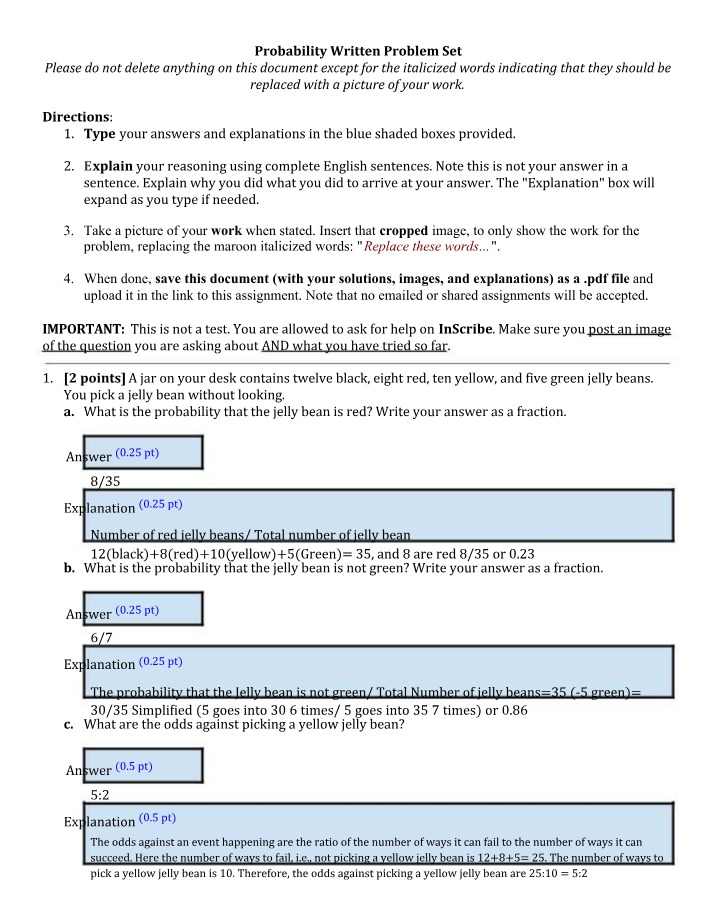 Written Problem Set for Probability