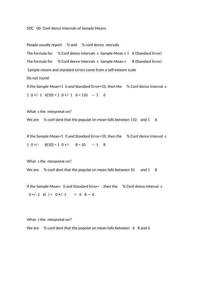 Calculations and Interpretation of Confidence Intervals