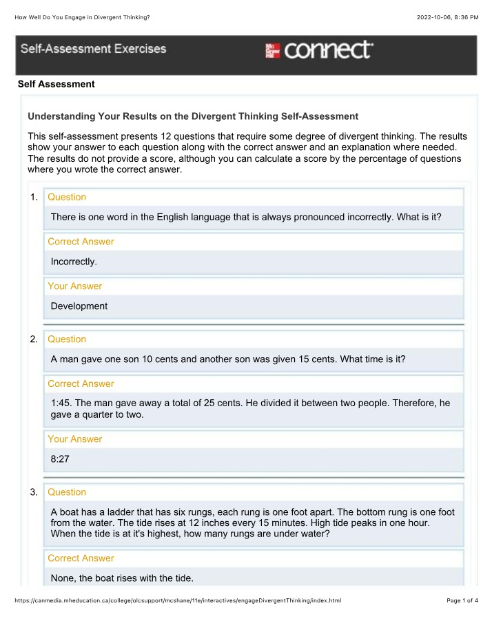 Self-Assessment - Engaging in Divergent Thinking
