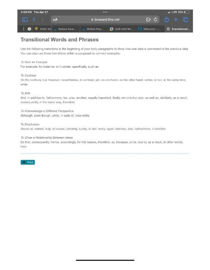 Phrases and Transitional Words
