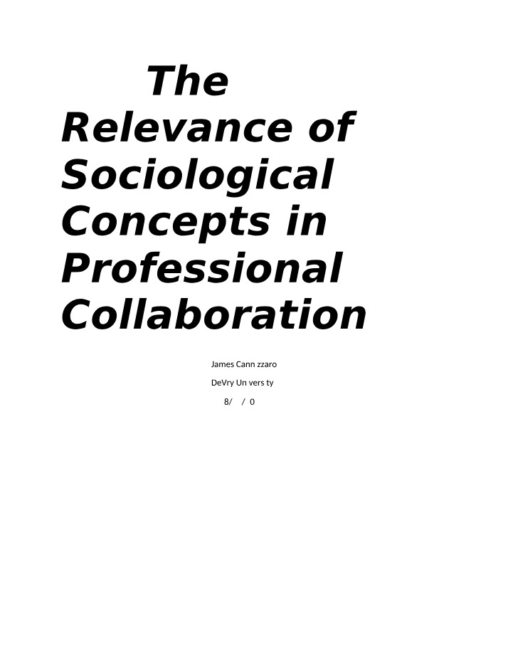 Sociological Concepts for Professional Collaboration