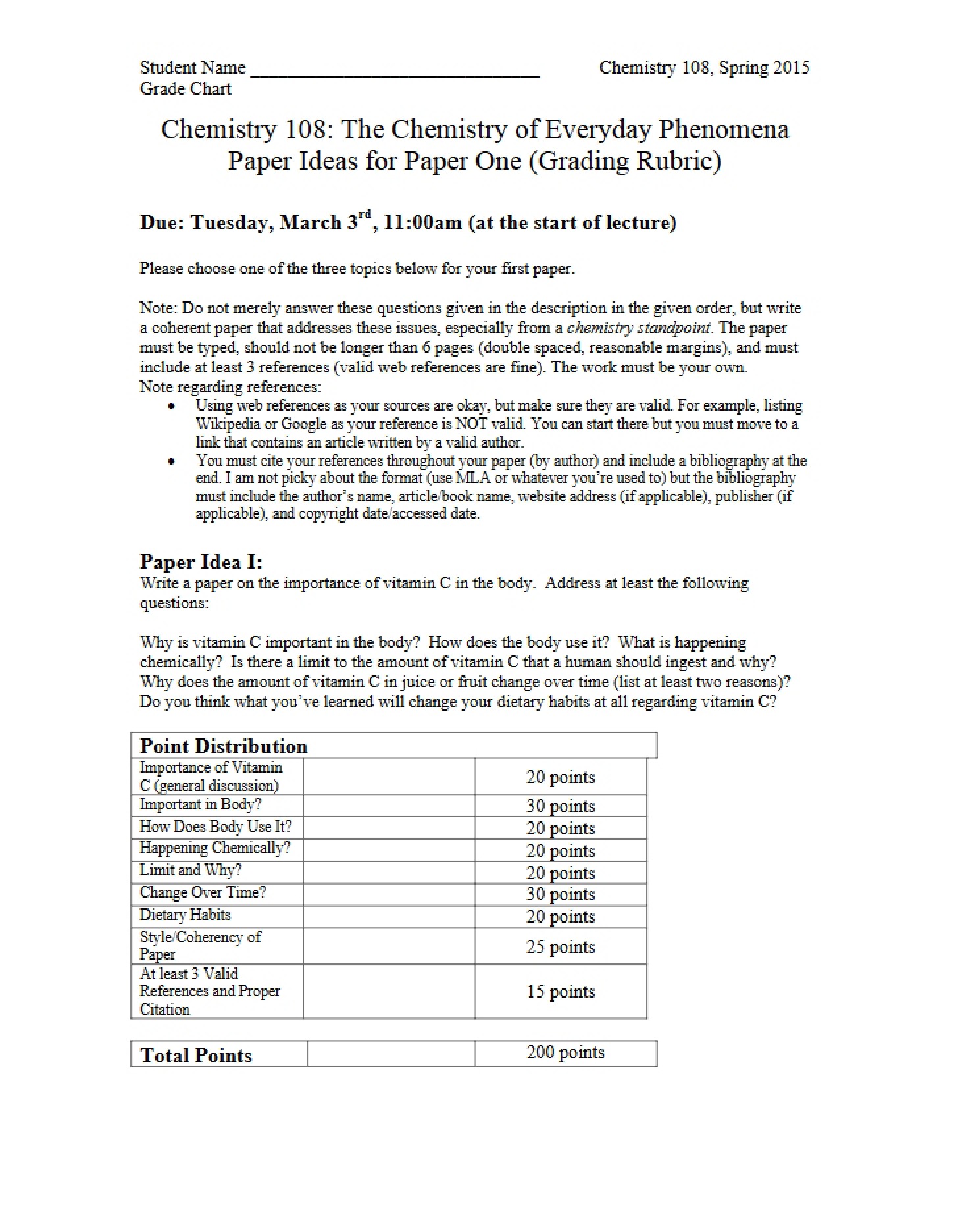 Rubric for First Paper