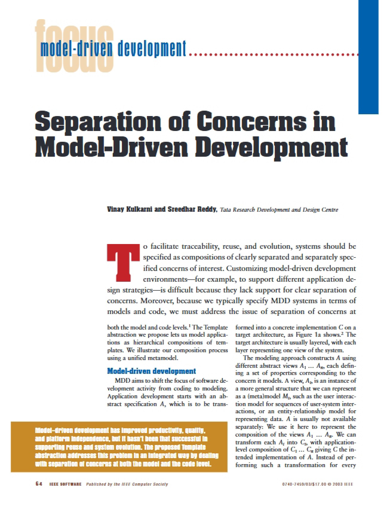 Model-Driven Development Separation of Concerns