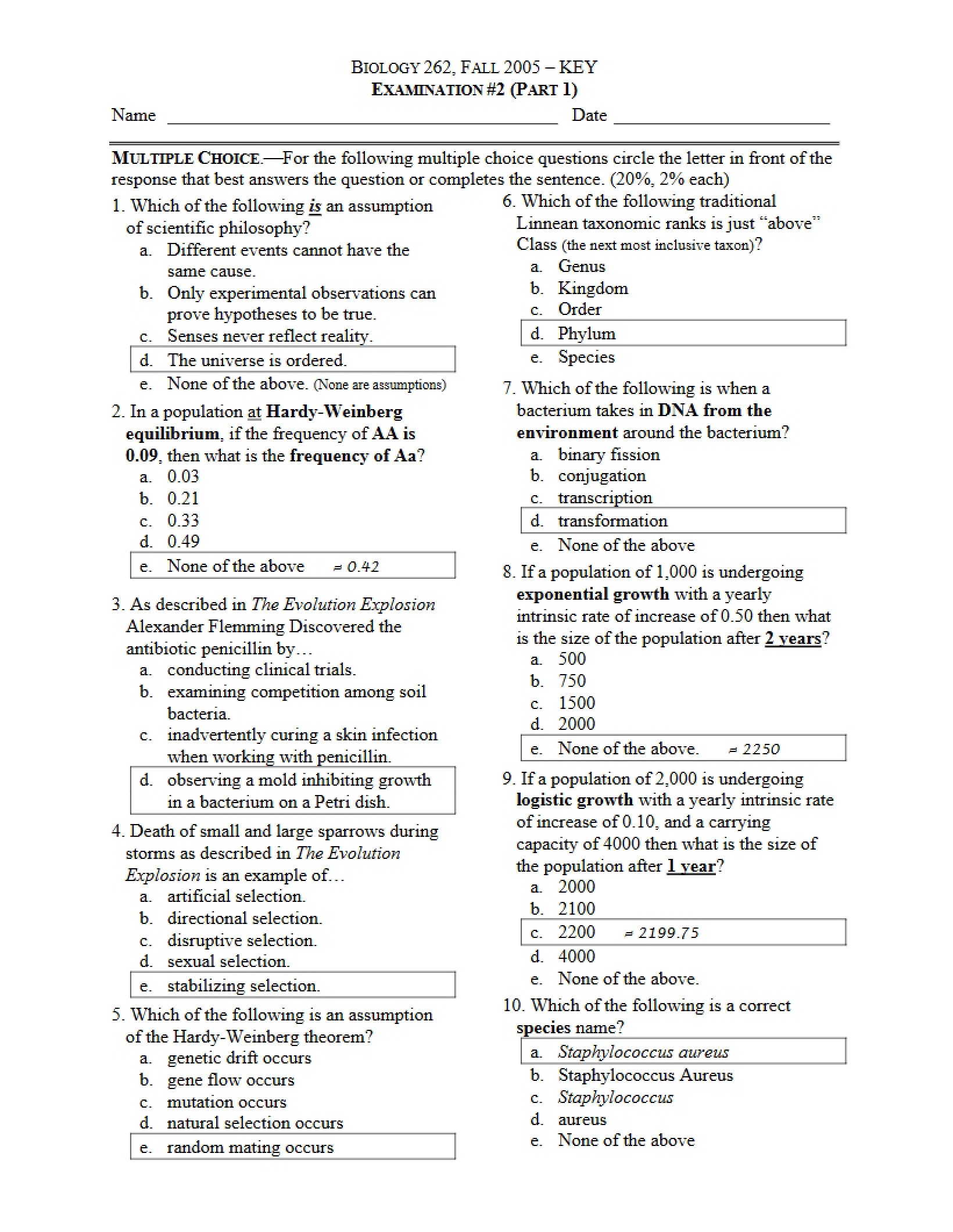 Examination for Principles of Biology (29)