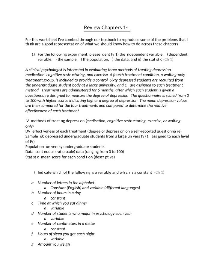 Statistics Review - Chapters 1-5