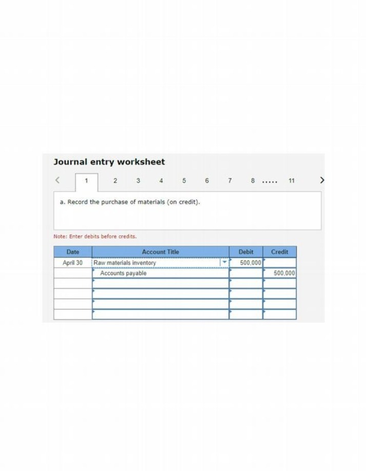 Worksheet for Journal Entry