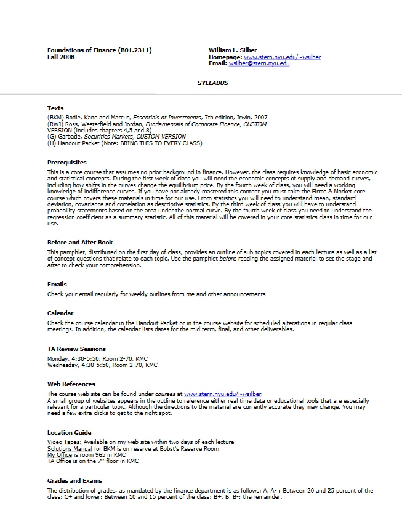 Foundations of Finance Syllabus