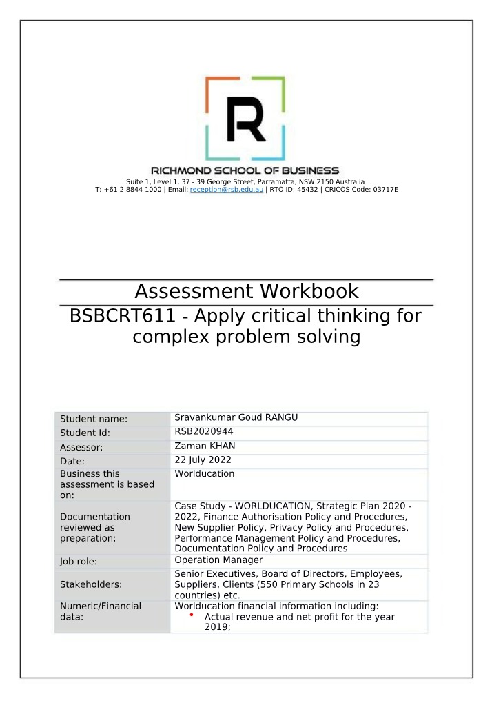 Assessment Workbook for BSBCRT611