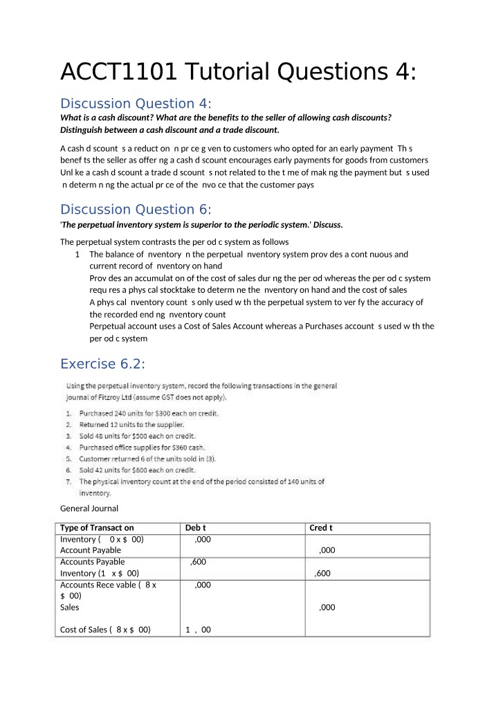 Tutorial 4 Questions for ACCT1101