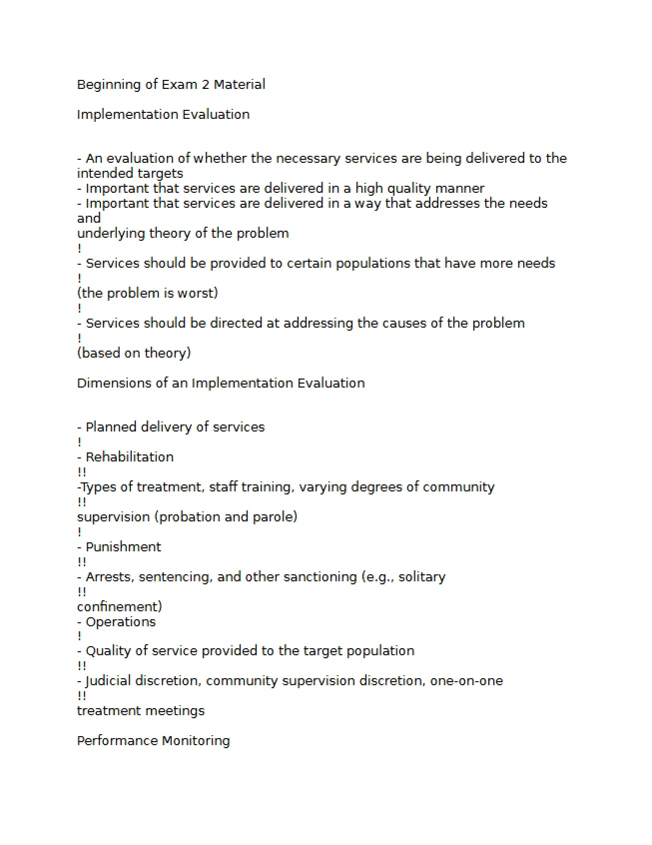 Evaluation of Implementation - Part Two