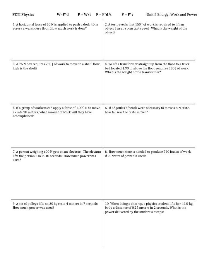 Work and Power in Physics - Calculations