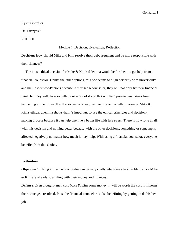 Module 7 - Decision, Evaluation, and Reflection