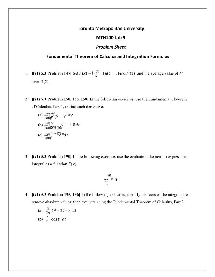 MTH 140 Lab 9 - Problem Sheet