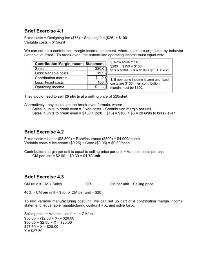 Solutions for Chapter 4 Brief Exercises