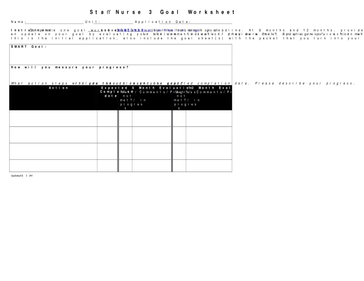 Worksheet for Staff Nurse 3 Goals