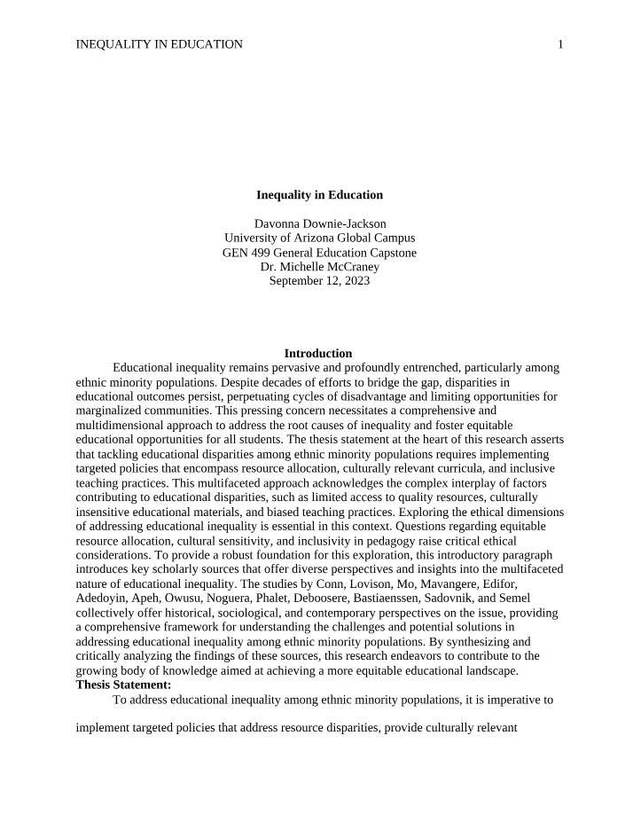 Inequality in Education Among Ethnic Minorities