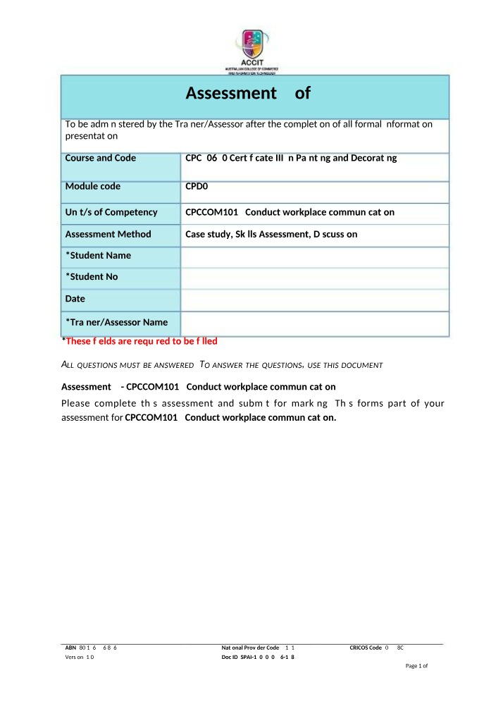 Workplace Communication in Construction - Assessment 2