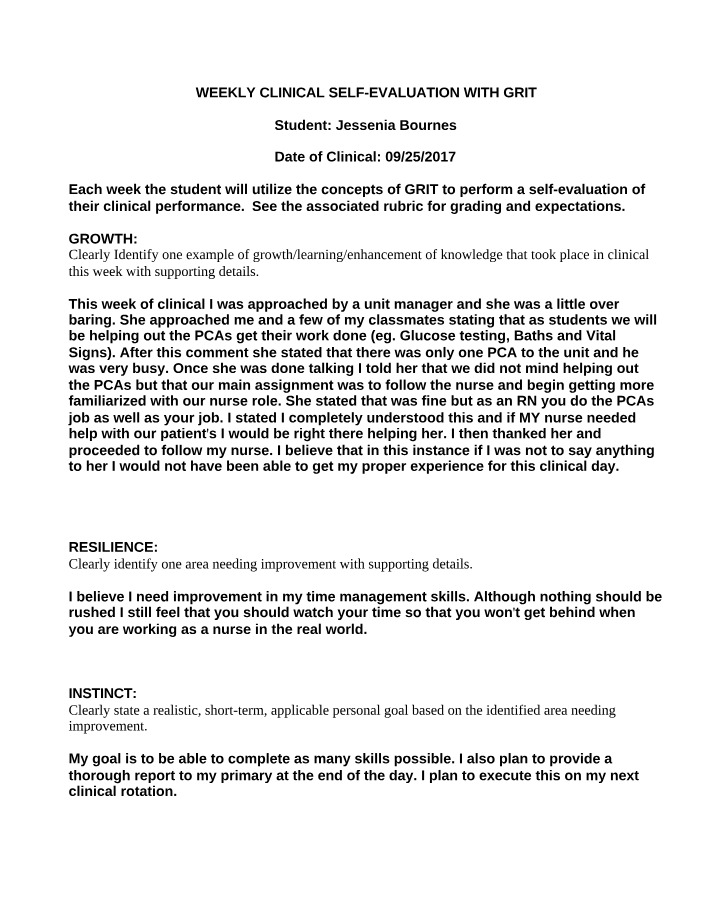 Weekly Grit Clinical Self-Evaluation