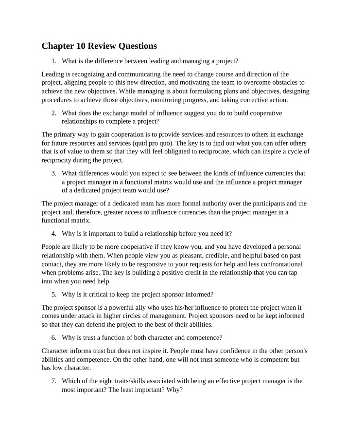 Review Questions for Chapter 10