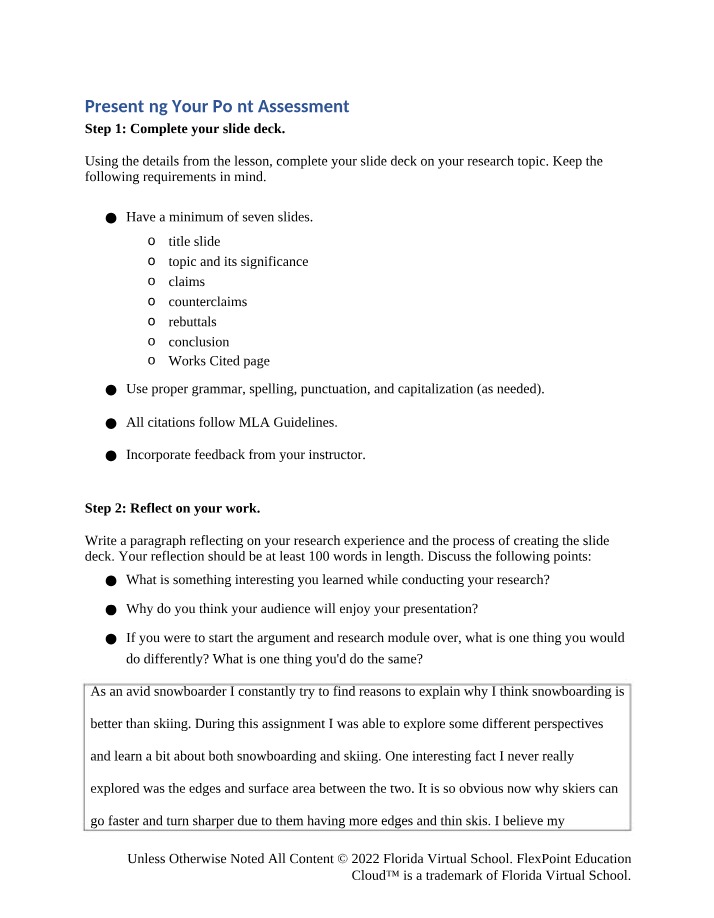 Assessment - Presenting Your Point