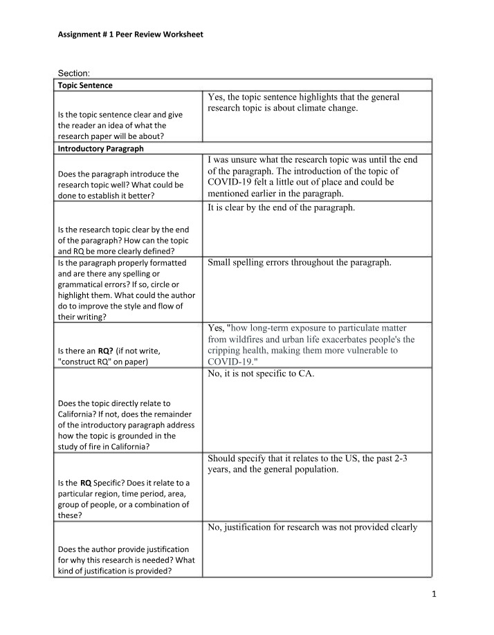 Peer Review Worksheet - Assignment 1
